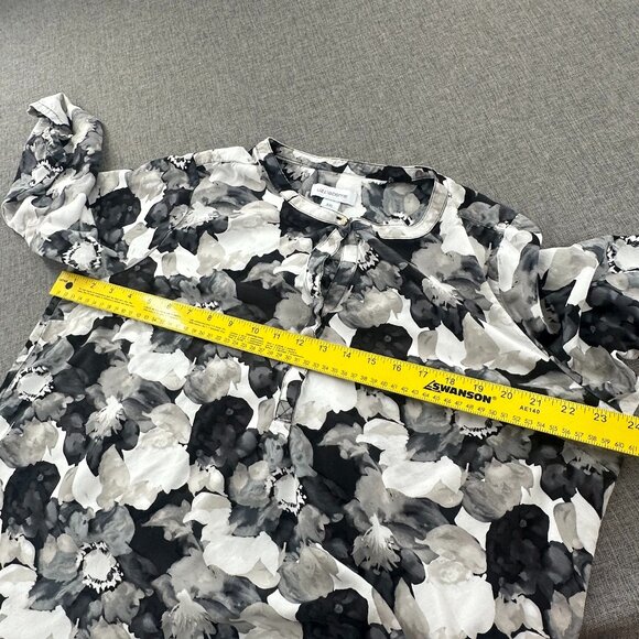 Liz Claiborne Floral‎ Blouse 3/4th Sleeves Black White Gray Round Neck XXL Rayon - Picture 7 of 11
